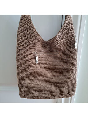 The Sak Brown Taupe Woven Boho Hobo Shoulder Bag Snap Closure Purse Classic